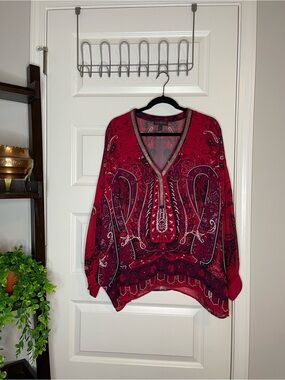 Lane Bryant | Red Paisley V-Neck Top
